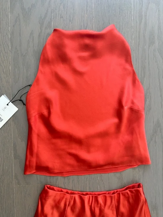 Reformation SERA Two Piece Silk Maxi Skirt Set Red Coral Orange Sz 2 - With Tags - Picture 4 of 10